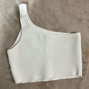 Aritzia Babaton Women's Beige One-Shoulder Cropped Tank Top Size L